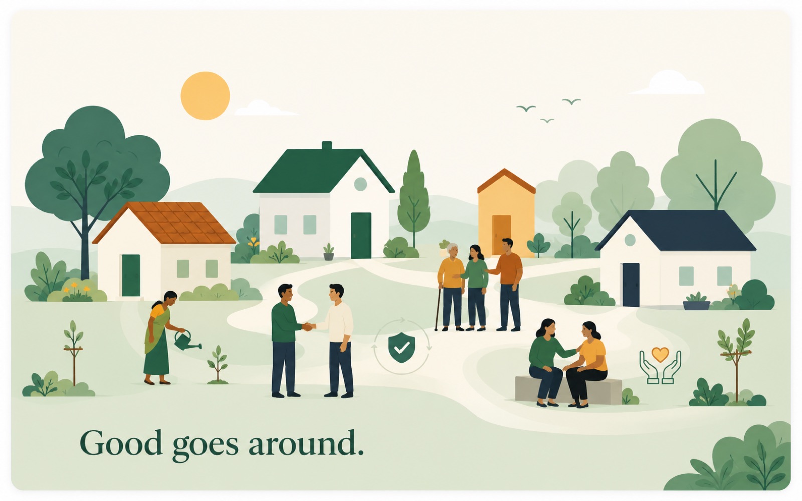 Good goes around — a community of homes, people and trees supporting each other